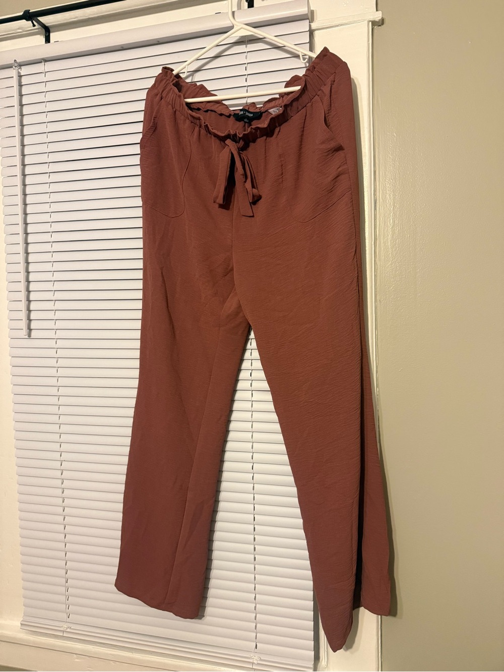 Women's Rust Drawstring Paperbag Waist Trousers